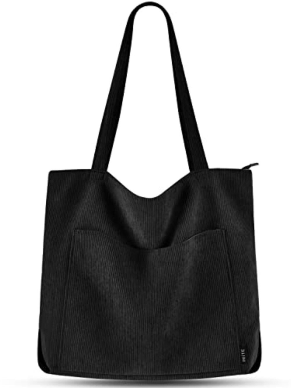 Large Corduroy Tote Bag with Zipper Pockets Shoulder Bag for Work Travel